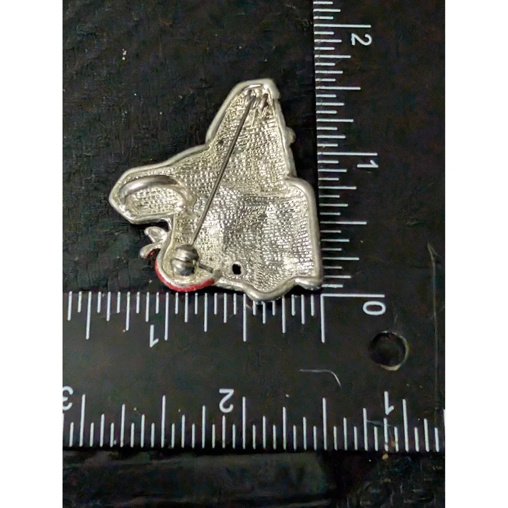 Vintage Silver Red Brooch School Bus Teacher Apple Clock Tower Book Pin